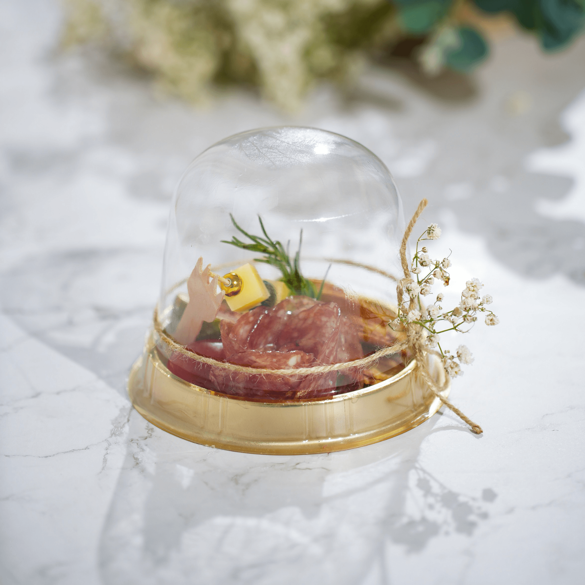 Charcuterie Dome Containers with Wooden Forks and Picks for Party Favor Cups, Wedding, Birthday, Catering Event, or Party - Cuts & Nibbles